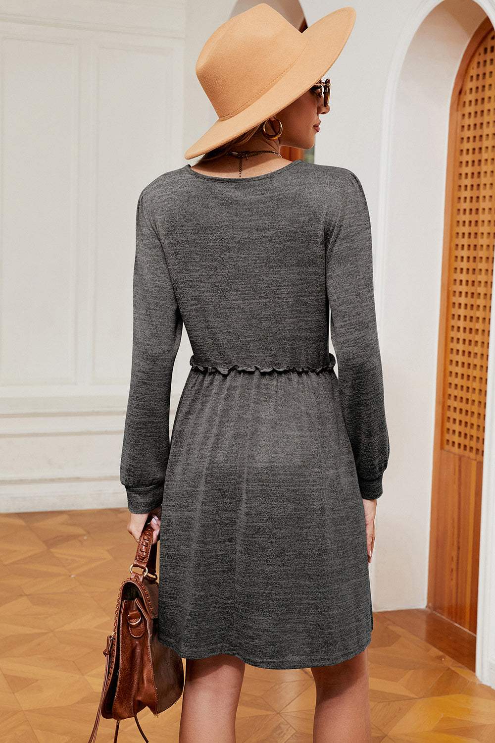Frill Square Neck Long Sleeve Dress - Trendsi - Flyclothing LLC