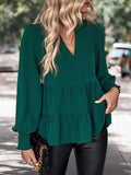 Notched Neck Lantern Sleeve Blouse - Trendsi