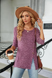 Buttoned Long Sleeve Slit Top - Trendsi