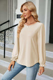 Round Neck Flounce Sleeve Blouse - Trendsi - Flyclothing LLC