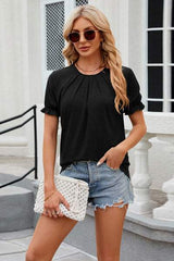 Round Neck Flounce Sleeve T-Shirt - Trendsi - Flyclothing LLC