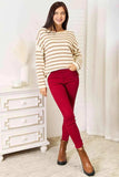 Double Take Striped Boat Neck Sweater - Trendsi - Flyclothing LLC