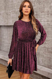 Round Neck Tie Front Long Sleeve Dress - Trendsi - Flyclothing LLC