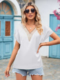 V-Neck Cuffed Blouse - Trendsi - Flyclothing LLC