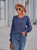 Round Neck Flounce Sleeve Blouse - Trendsi