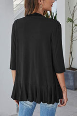 Open Front Ruffle Trim Cardigan - Trendsi