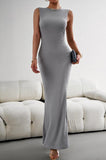 Round Neck Sleeveless Maxi Fishtail Dress - Trendsi