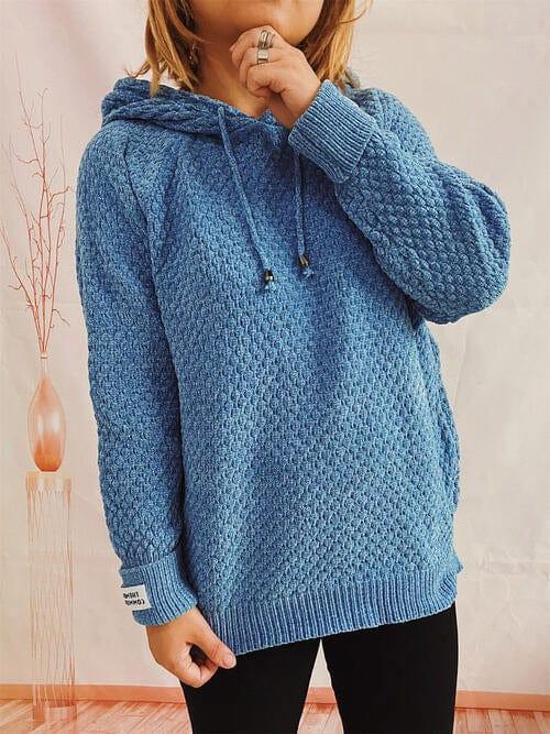 Drawstring Long Sleeve  Hooded Sweater - Trendsi