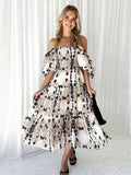 Printed Smocked Off-Shoulder Tiered Dress - Trendsi - Flyclothing LLC