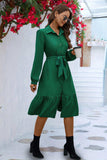 Long Sleeve Tie Waist Shirt Dress - Trendsi - Flyclothing LLC