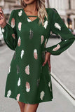 Feather Print V-Neck Dress - Trendsi - Flyclothing LLC
