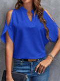 Notched Cold Shoulder Blouse - Trendsi - Flyclothing LLC
