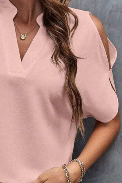 Notched Cold Shoulder Blouse - Trendsi - Flyclothing LLC