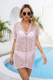 Openwork V-Neck Short Sleeve Cover Up - Trendsi - Flyclothing LLC