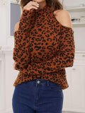 Leopard Cold-Shoulder Sweater - Trendsi