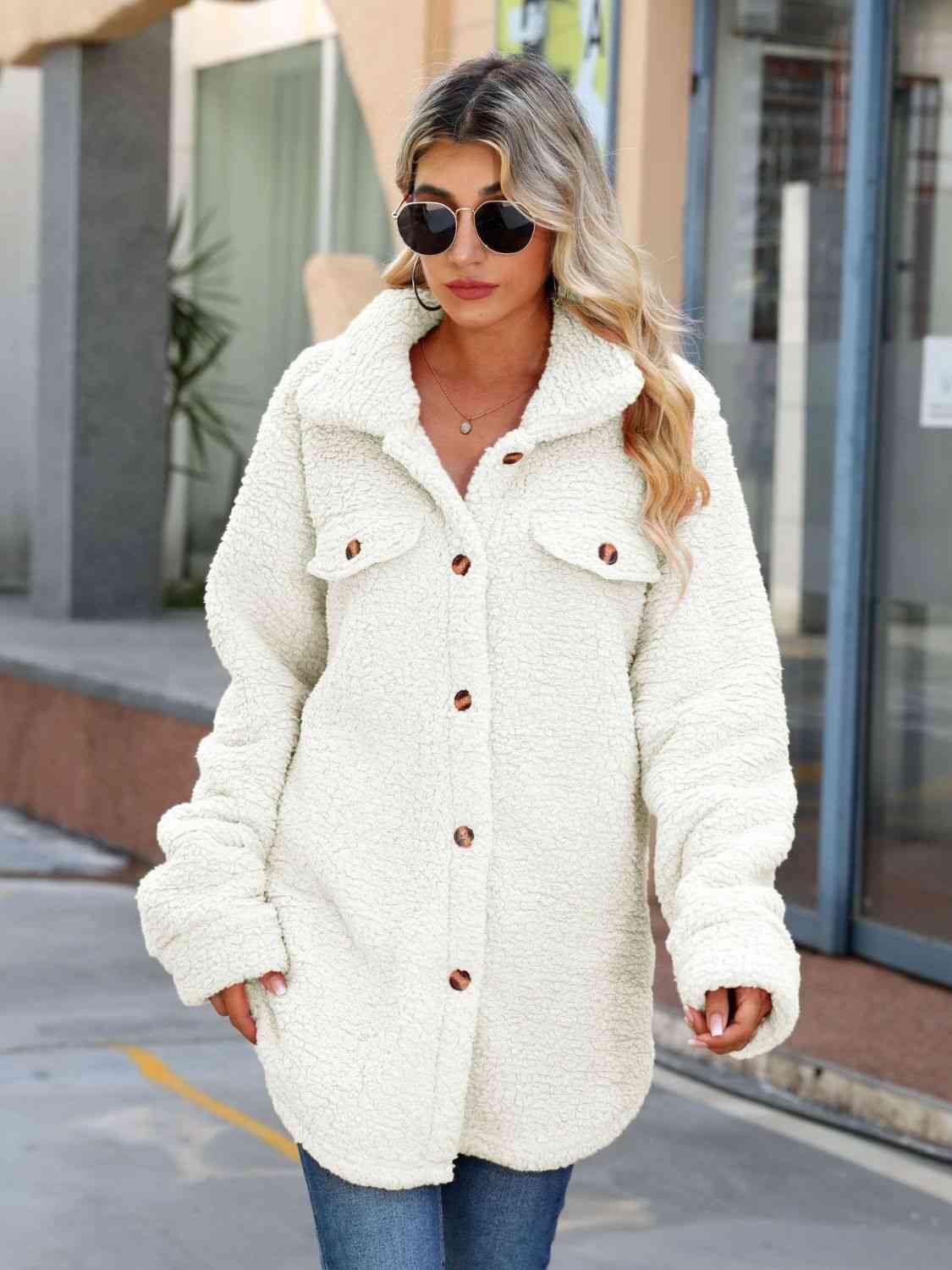 Button Down Collared Coat - Trendsi