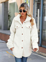 Button Down Collared Coat - Trendsi