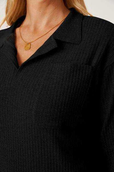 Collared Neck Dropped Shoulder T-Shirt - Trendsi - Flyclothing LLC