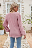 Eyelet Notched Neck Balloon Sleeve Blouse - Trendsi - Flyclothing LLC