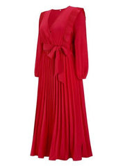 Pleated Surplice Tie Waist Maxi Dress - Trendsi