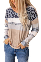 Leopard Color Block Drop Shoulder Top - Trendsi