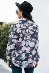 Floral Print Mock Neck Button Front Shirt - Trendsi - Flyclothing LLC