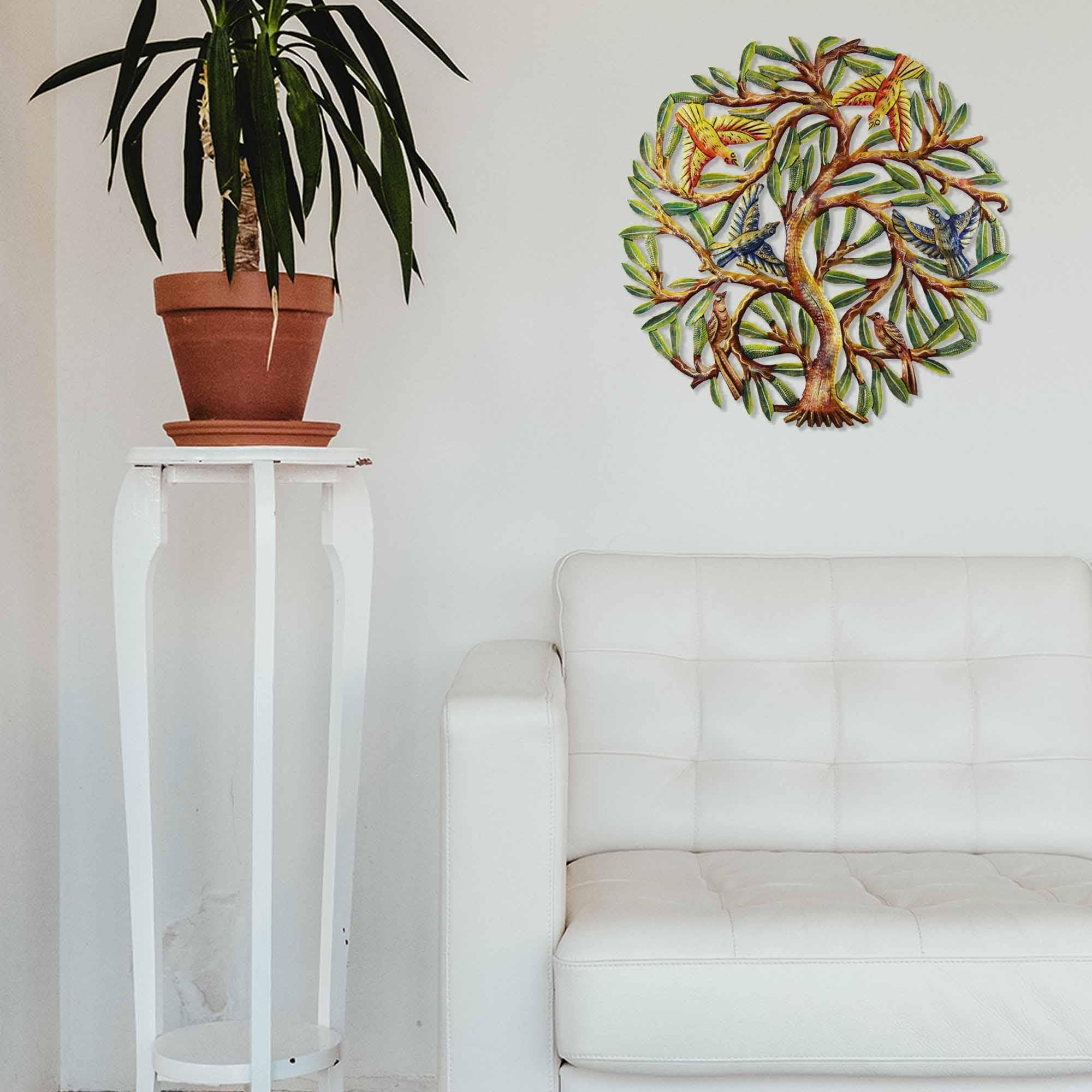 24 inch Painted Tree with Birds - Croix des Bouquets - Croix des Bouquets