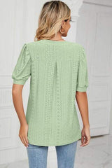 Eyelet Notched Short Sleeve T-Shirt - Trendsi - Flyclothing LLC
