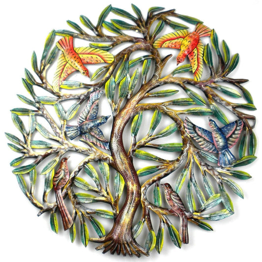 24 inch Painted Tree with Birds - Croix des Bouquets - Flyclothing LLC