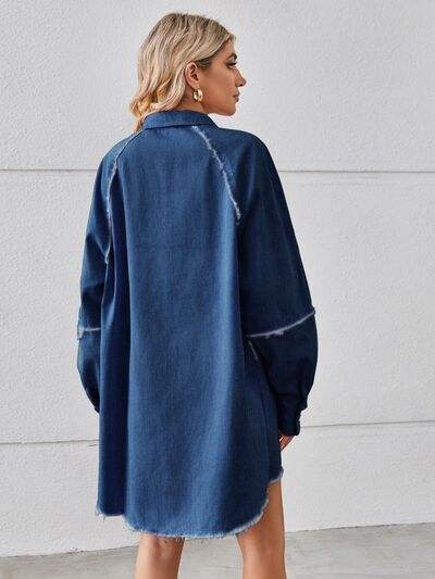 Raw Hem Button Up Denim Dress - Trendsi - Flyclothing LLC