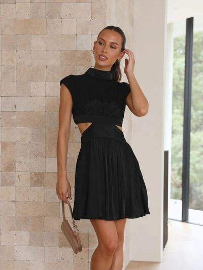 Cutout Ruched Mock Neck Mini Dress - Trendsi - Flyclothing LLC