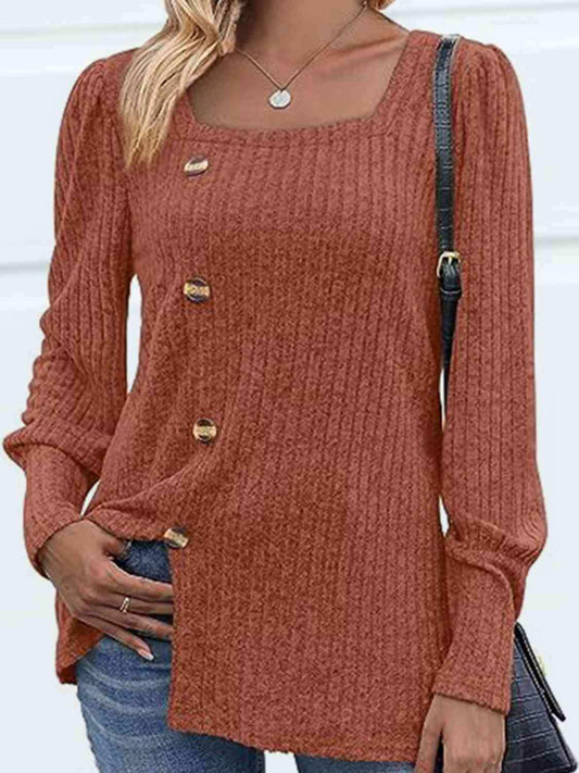 Decorative Button Square Neck Top - Trendsi - Flyclothing LLC
