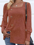 Decorative Button Square Neck Top - Trendsi