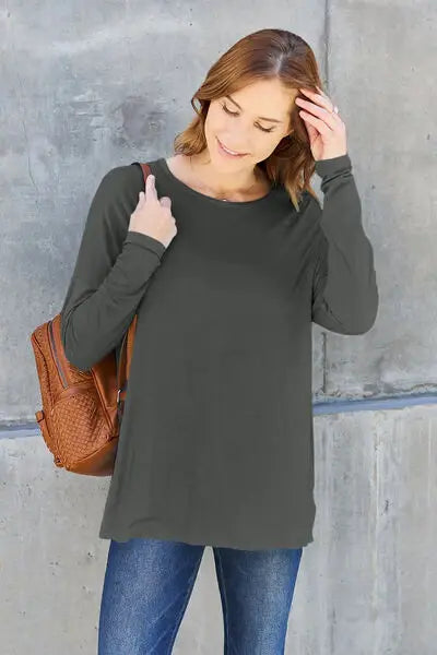 Basic Bae Full Size Round Neck Dropped Shoulder T-Shirt - Trendsi - Flyclothing LLC