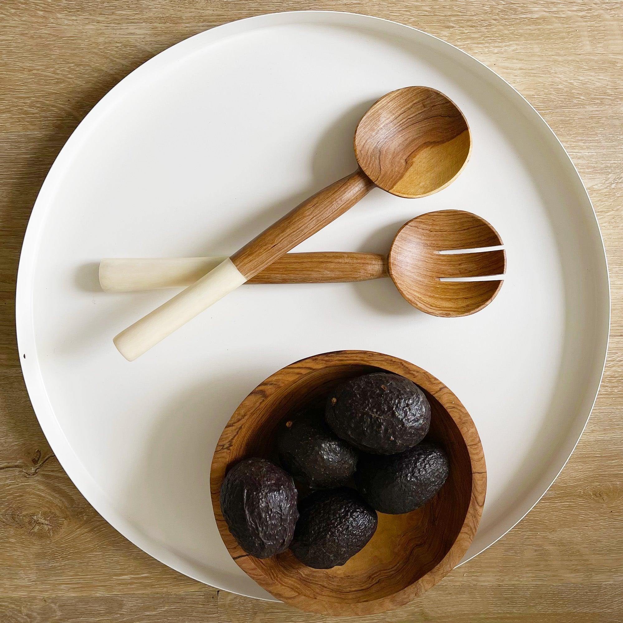 Olive Wood Salad Servers with White Bone - Jedando
