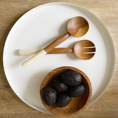 Olive Wood Salad Servers with White Bone - Jedando
