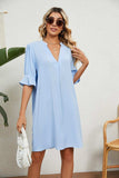Notched Neck Flounce Sleeve Dress - Trendsi - Flyclothing LLC