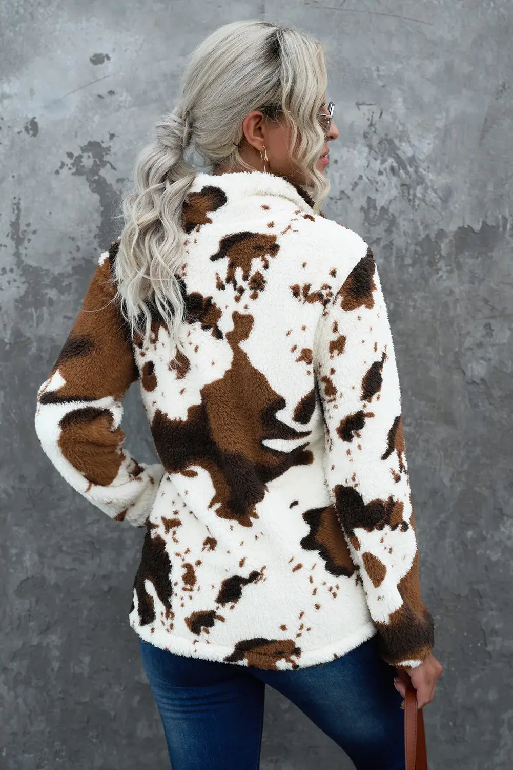 Quarter-Zip Long Sleeve Teddy Sweatshirt - Trendsi - Flyclothing LLC