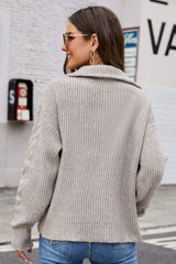 Half Zip Mixed Knit Collared Sweater - Trendsi - Flyclothing LLC