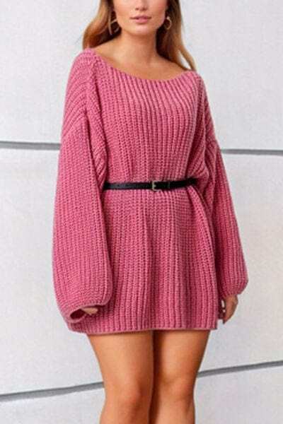 Boat Neck Dropped Shoulder Mini Sweater Dress - Trendsi - Flyclothing LLC