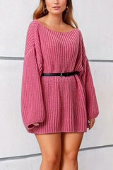 Boat Neck Dropped Shoulder Mini Sweater Dress - Trendsi