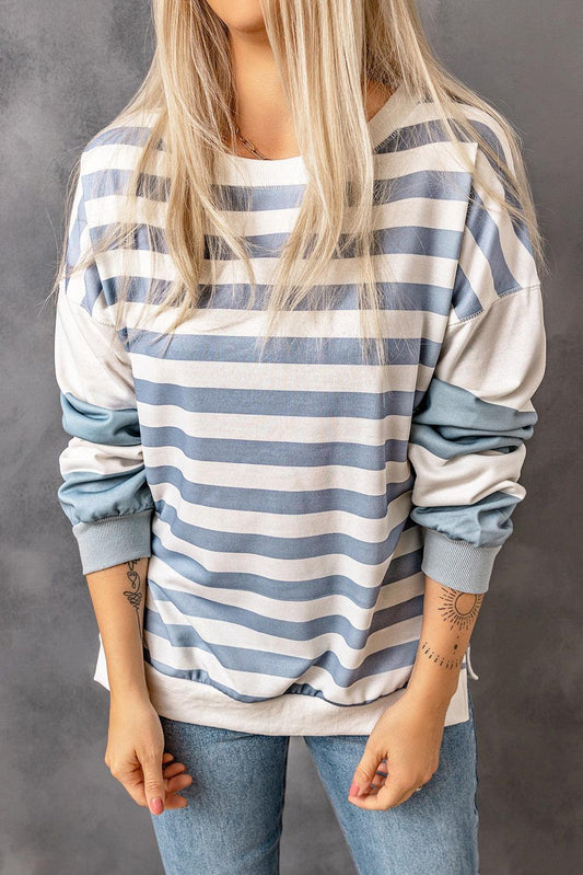 Striped Dropped Shoulder Sweatshirt - Flyclothing LLC