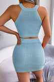 Heart Contrast Ribbed Sleeveless Knit Top and Skirt Set - Trendsi - Flyclothing LLC