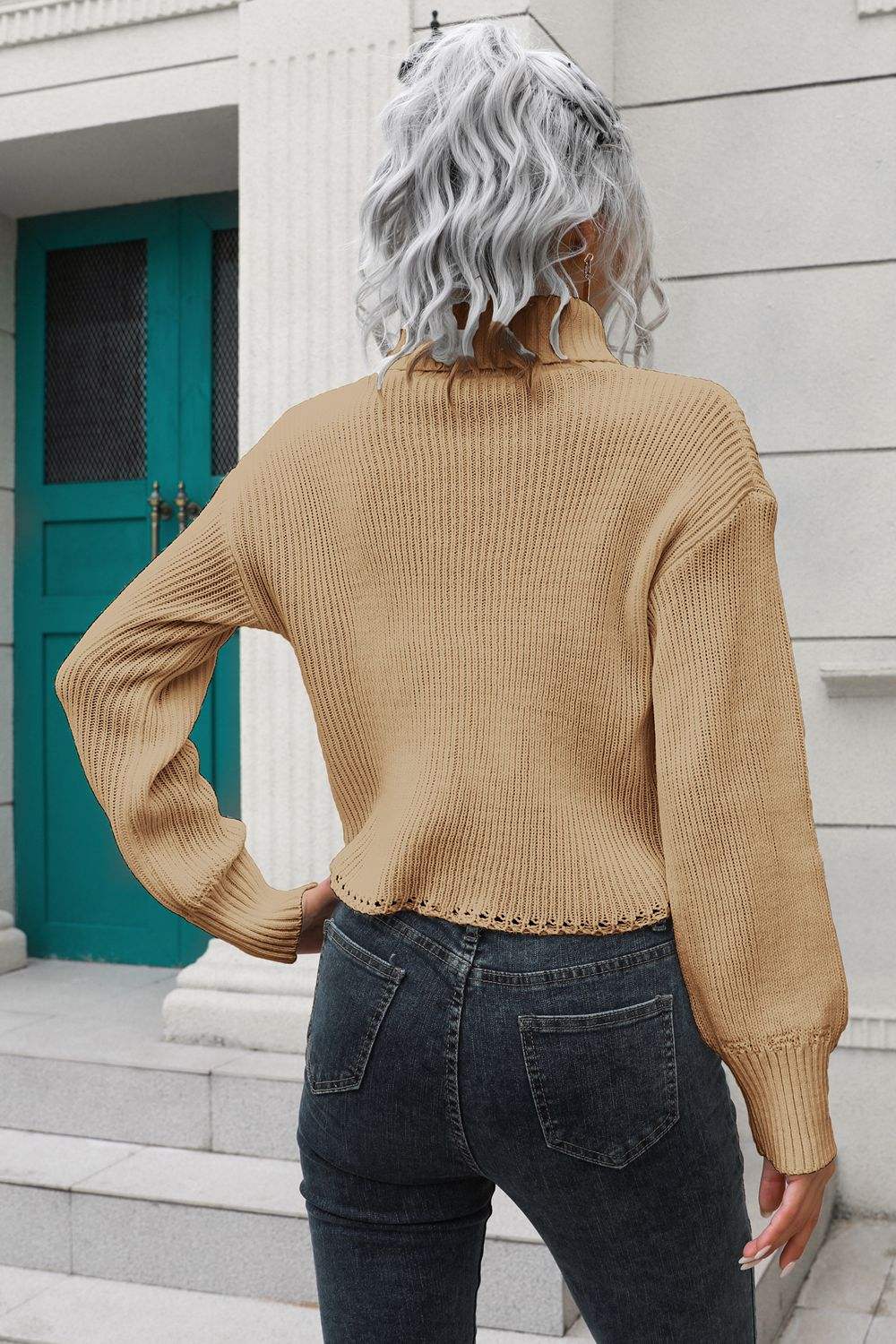 Turtleneck Dropped Shoulder Sweater - Trendsi - Flyclothing LLC