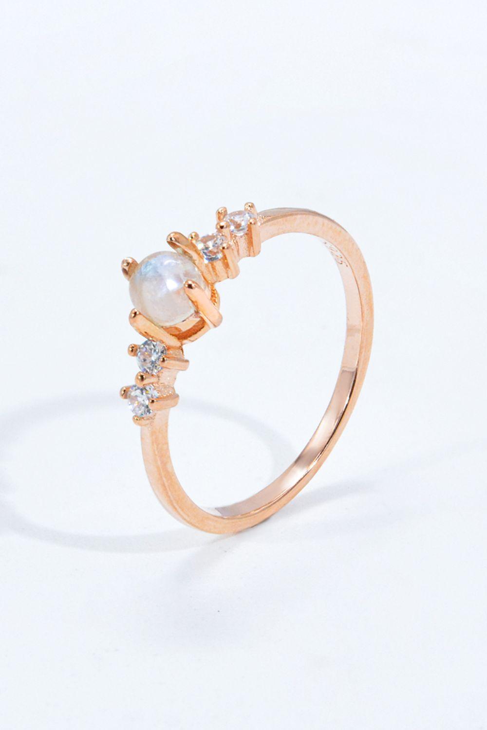 Natural Moonstone and Zircon 18K Rose Gold-Plated Ring - Flyclothing LLC