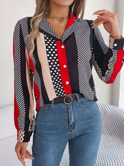 Polka Dot Contrast Long Sleeve Shirt - Trendsi