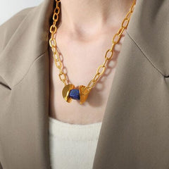 Natural Stone Pendant Titanium Steel Necklace - Trendsi