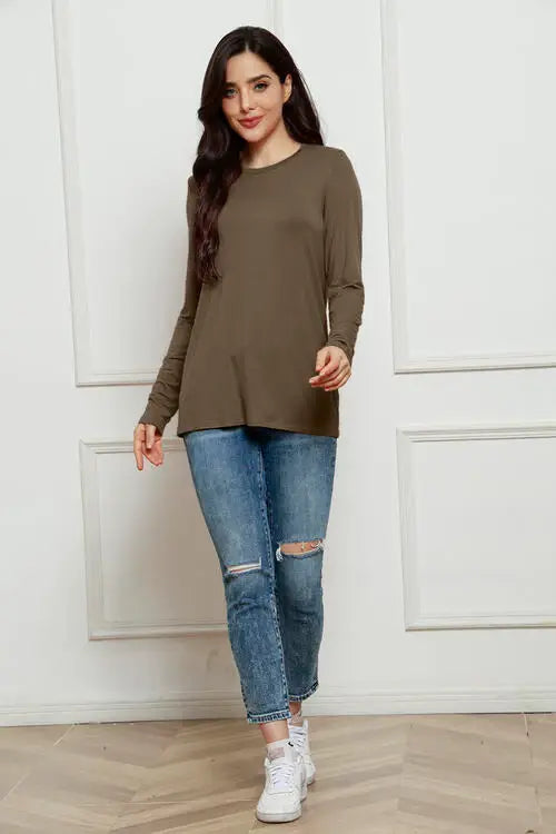 Basic Bae Full Size Round Neck Long Sleeve Top - Trendsi - Flyclothing LLC