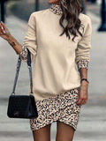 Printed Turtleneck Long Sleeve Mini Dress - Trendsi - Flyclothing LLC