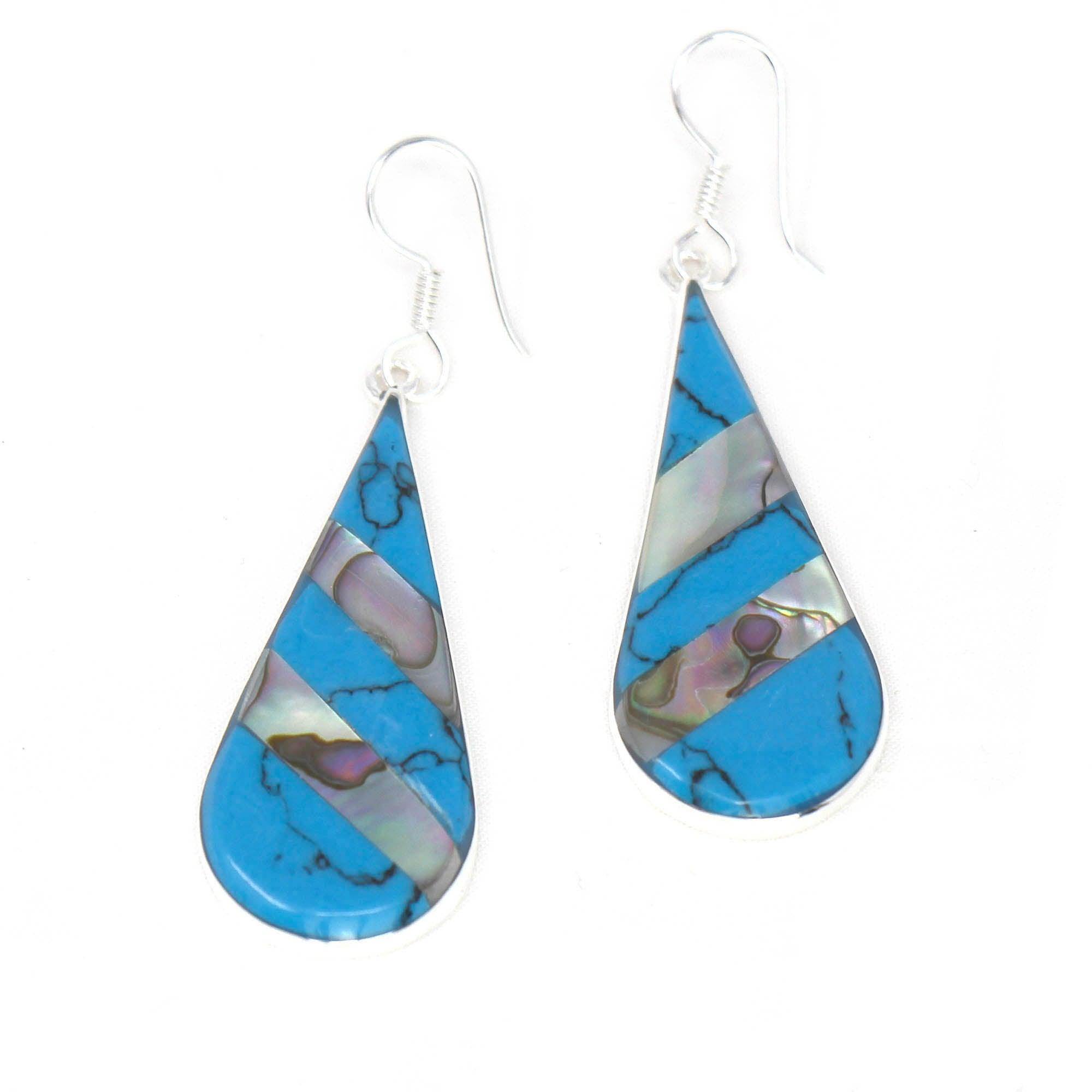 Abalone & Turquoise Striped Teardrop Earrings - Flyclothing LLC